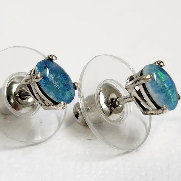 925 Sterling Silver Genuine Blue Fire Opal Earrings - Natural and Genuine Opal. - Picture 13 of 16